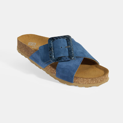 Kadın Mavi Ayarlanabilir Toka Detaylı Süet Terlik