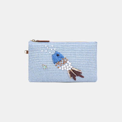 Kadın Mavi Balık Motifli Hasır Clutch
