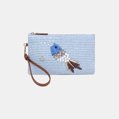 Kadın Mavi Balık Motifli Hasır Clutch