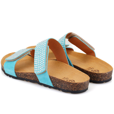 Kadın Mavi Cırt Cırtlı Süet Deri Terlik