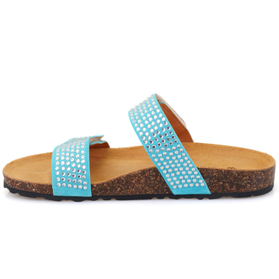 Kadın Mavi Cırt Cırtlı Süet Deri Terlik