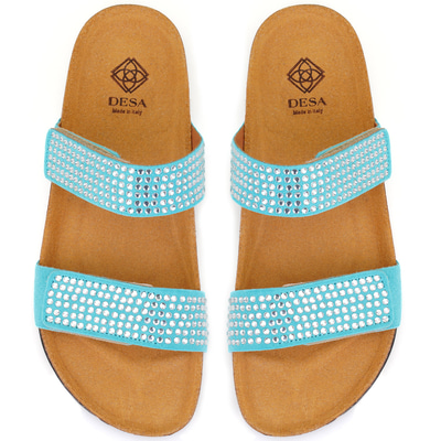 Kadın Mavi Cırt Cırtlı Süet Deri Terlik