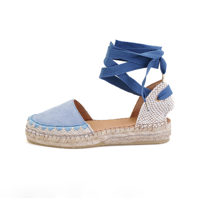 Kadın Mavi Deri Espadril Sandalet