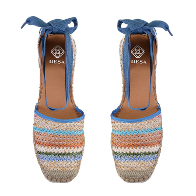 Kadın Mavi Dolgu Topuklu Deri Espadril Sandalet