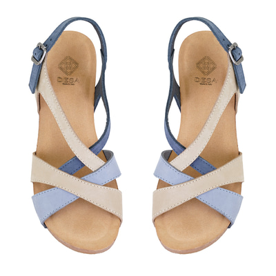 Kadın Mavi Dolgu Topuklu Deri Sandalet