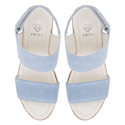 Kadın Mavi Dolgu Topuklu Deri Sandalet