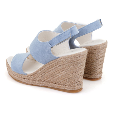 Kadın Mavi Dolgu Topuklu Deri Sandalet