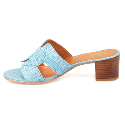 Kadın Mavi Hasır Örgülü Topuklu Terlik