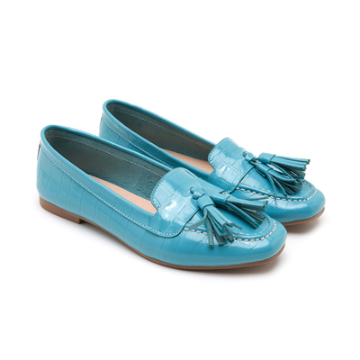 Kadın Mavi Kroko Baskılı Deri Loafer