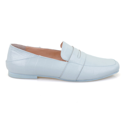 Kadın Mavi Kroko Baskılı Deri Loafer