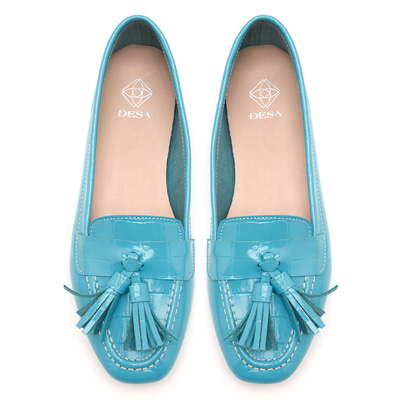 Kadın Mavi Kroko Baskılı Deri Loafer