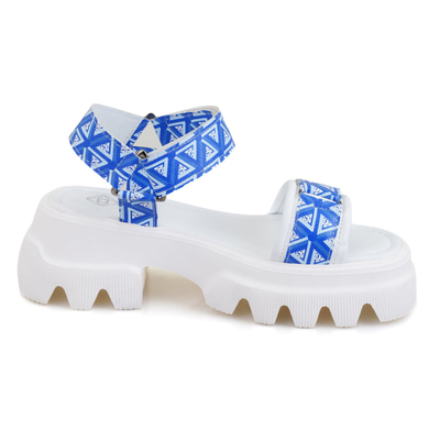 Kadın Mavi Monogram Desenli Dolgu Topuklu Sandalet