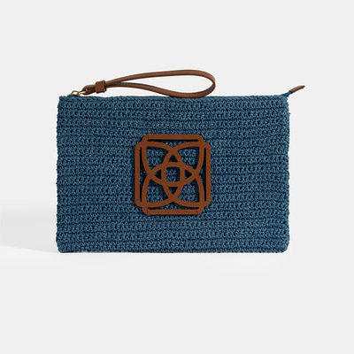 Kadın Mavi Monogram Logolu Hasır El Çantası