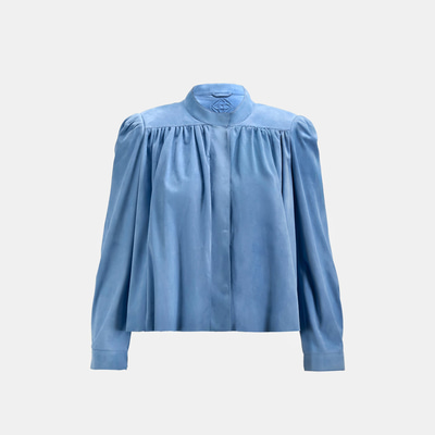 Kadın Mavi Pileli Süet Gömlek Ceket