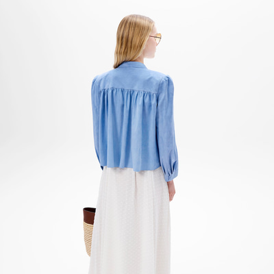 Kadın Mavi Pileli Süet Gömlek Ceket