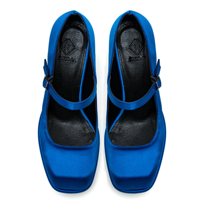 Kadın Mavi Saten Mary Jane Platform Ayakkabı