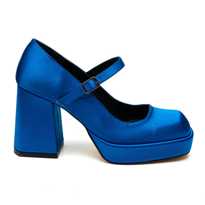 Kadın Mavi Saten Mary Jane Platform Ayakkabı