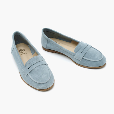 Kadın Mavi Süet Deri Loafer