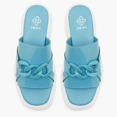 Kadın Mavi Zincir Detaylı Deri Terlik