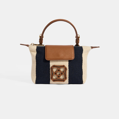 Kadın Monogram Logolu Lacivert Çizgili Kumaş El Çantası