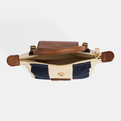 Kadın Monogram Logolu Lacivert Çizgili Kumaş El Çantası