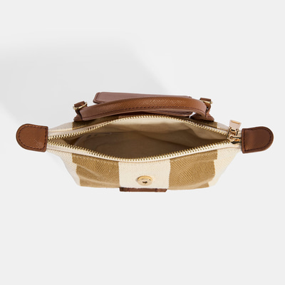 Kadın Monogram Logolu Vizon Çizgili Kumaş El Çantası