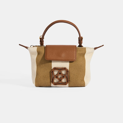 Kadın Monogram Logolu Vizon Çizgili Kumaş El Çantası