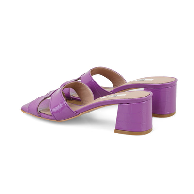 Kadın Mor Kroko Baskılı Deri Terlik