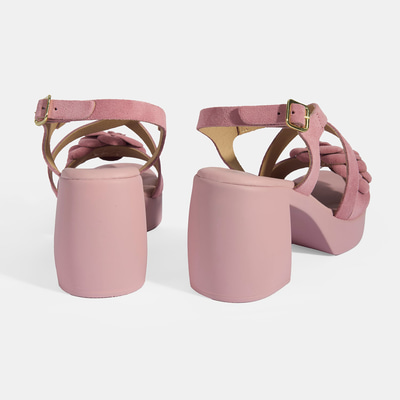Kadın Pembe Ayarlanabilir Tokalı Süet Topuklu Sandalet