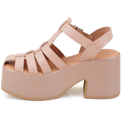 Kadın Pembe Dolgu Topuklu Deri Sandalet