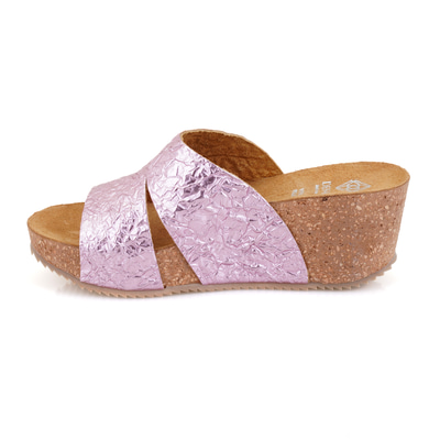 Kadın Pembe Dolgu Topuklu Deri Terlik