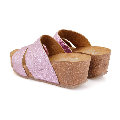 Kadın Pembe Dolgu Topuklu Deri Terlik