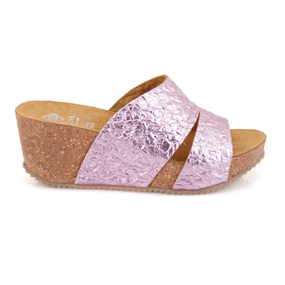 Kadın Pembe Dolgu Topuklu Deri Terlik