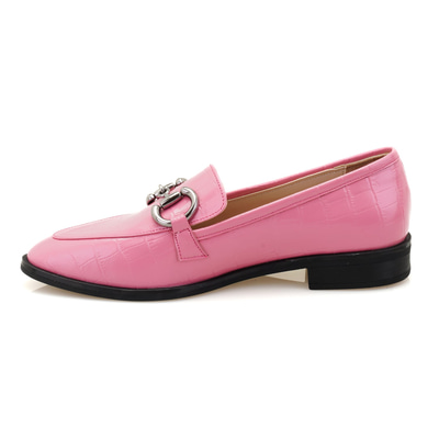 Kadın Pembe Kroko Baskılı Deri Loafer