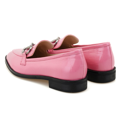 Kadın Pembe Kroko Baskılı Deri Loafer