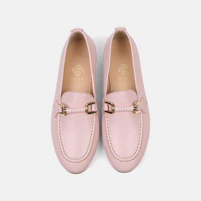 Kadın Pembe Metal Gold Toka Aksesuarlı Deri Loafer