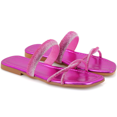 Kadın Pembe Parlak Taş Detaylı Terlik