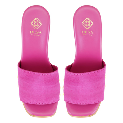 Kadın Pembe Platform Topuklu Süet Deri Terlik