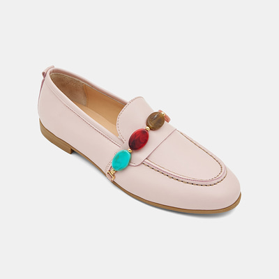 Kadın Pembe Renkli Taş Aksesuarlı Deri Loafer