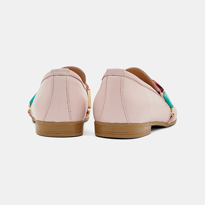 Kadın Pembe Renkli Taş Aksesuarlı Deri Loafer