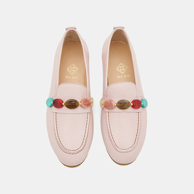 Kadın Pembe Renkli Taş Aksesuarlı Deri Loafer
