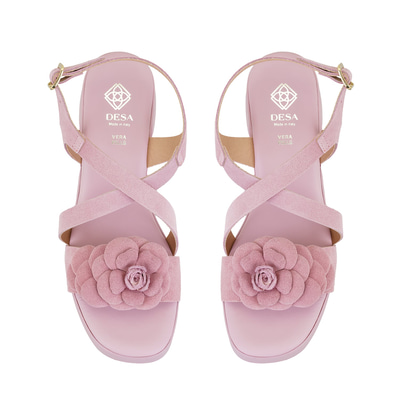 Kadın Pembe Topuklu Süet Deri Sandalet
