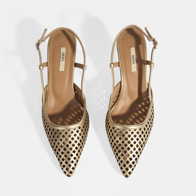 Kadın Perforeli Gold Deri Slingback Ayakkabı