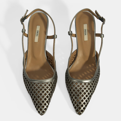 Kadın Perforeli Metalik Deri Slingback Ayakkabı