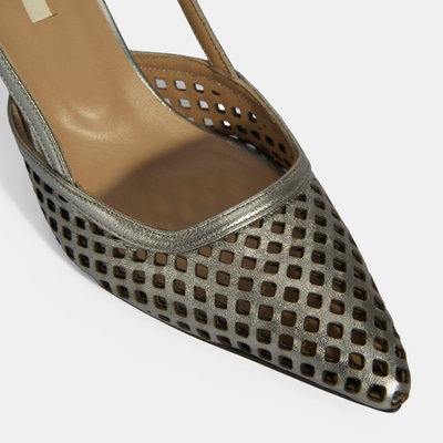 Kadın Perforeli Metalik Deri Slingback Ayakkabı