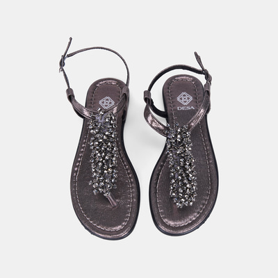 Kadın Platin Boncuk İşlemeli Parmak Arası Sandalet