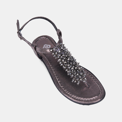 Kadın Platin Boncuk İşlemeli Parmak Arası Sandalet