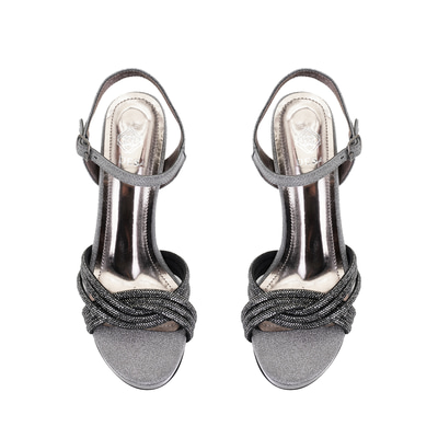 Kadın Platin Parlak Taş Detaylı Topuklu Abiye Ayakkabı