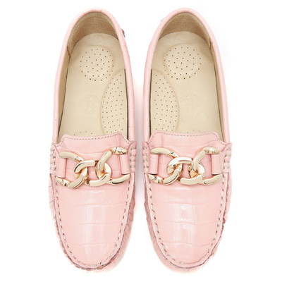 Kadın Pudra Kroko Baskılı Deri Loafer