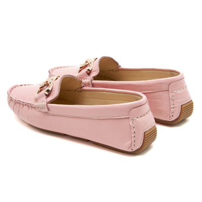 Kadın Pudra Kroko Baskılı Deri Loafer